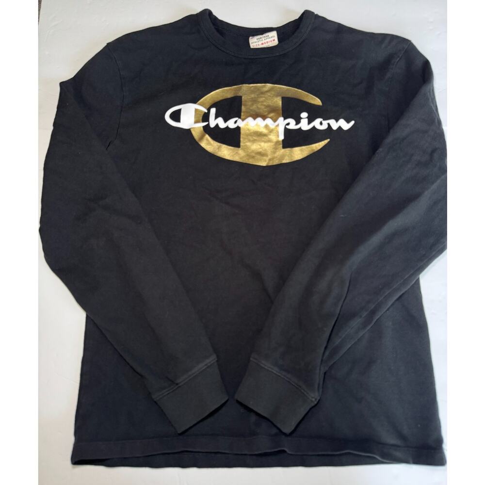 Champion x Timberland Heritage Long Sleeve Shirt Black Gold Collab Mens Medium